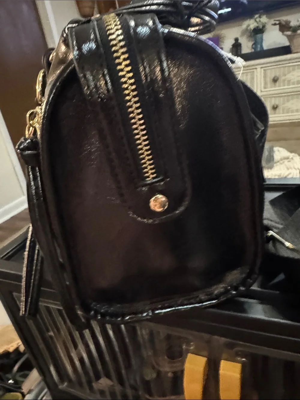 Steve Madden Black Vegan Leather with Goldtone accents Satchel